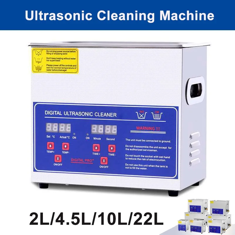 Ultrasonic Cleaner 2/4.5/10/22L Easy To Use with Digital Timer & Heater Stainless Steel Industrial Machine for Jewelry Dentures
