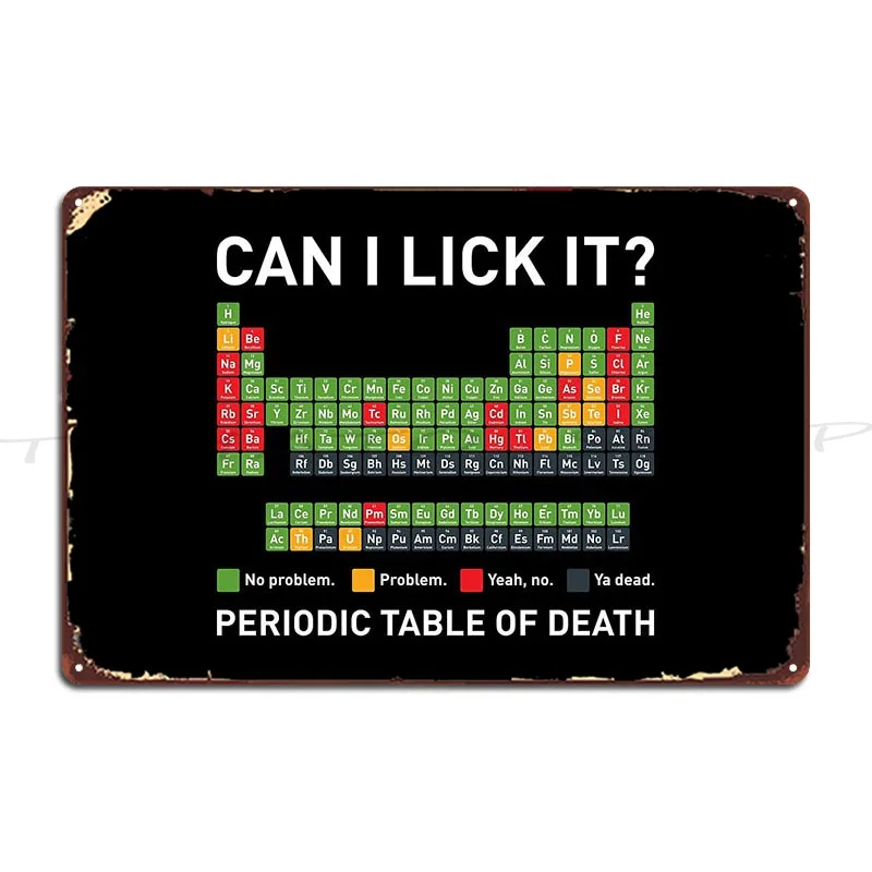 Periodic Table Of Death Can I Lick It Metal Sign Plaques Funny Party Cave Design Tin Sign Poster