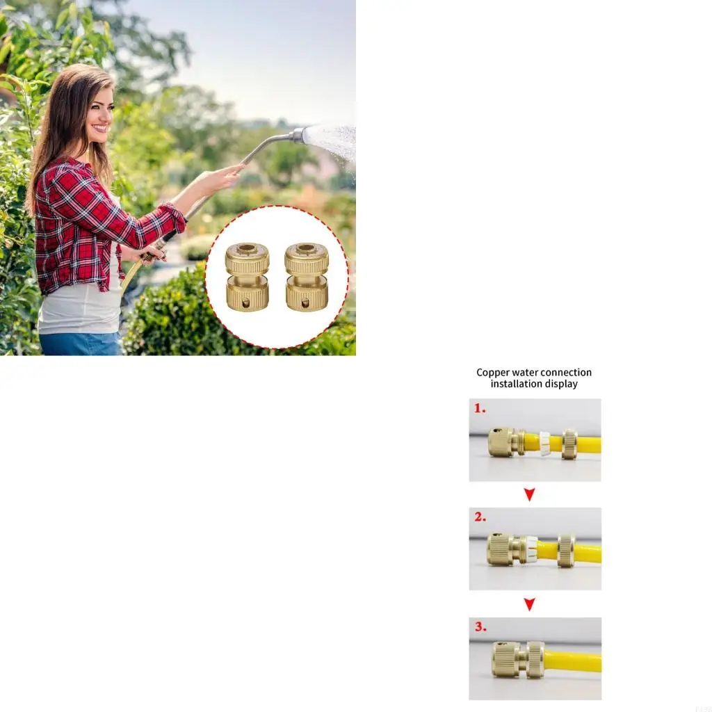 F19B 2Pieces Heavy Duty Reinforced Brass Hose Joints Water Pipe Connectors Fittings Easy Twist Suitable For Irrigation Tools
