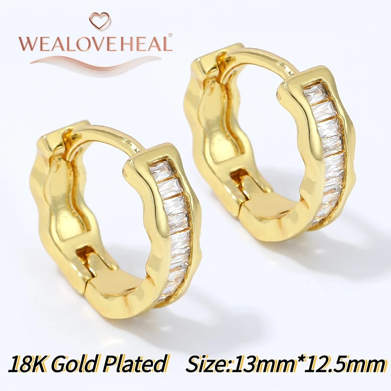 ohrringe, ohrringe damen, Klassische Prinzessinnen-Schliff CZ Huggie Creolen für Damen, 18K vergoldetes Messing, hohl, schlicht, elegant, vielseitiger Schmuck – Detail 40