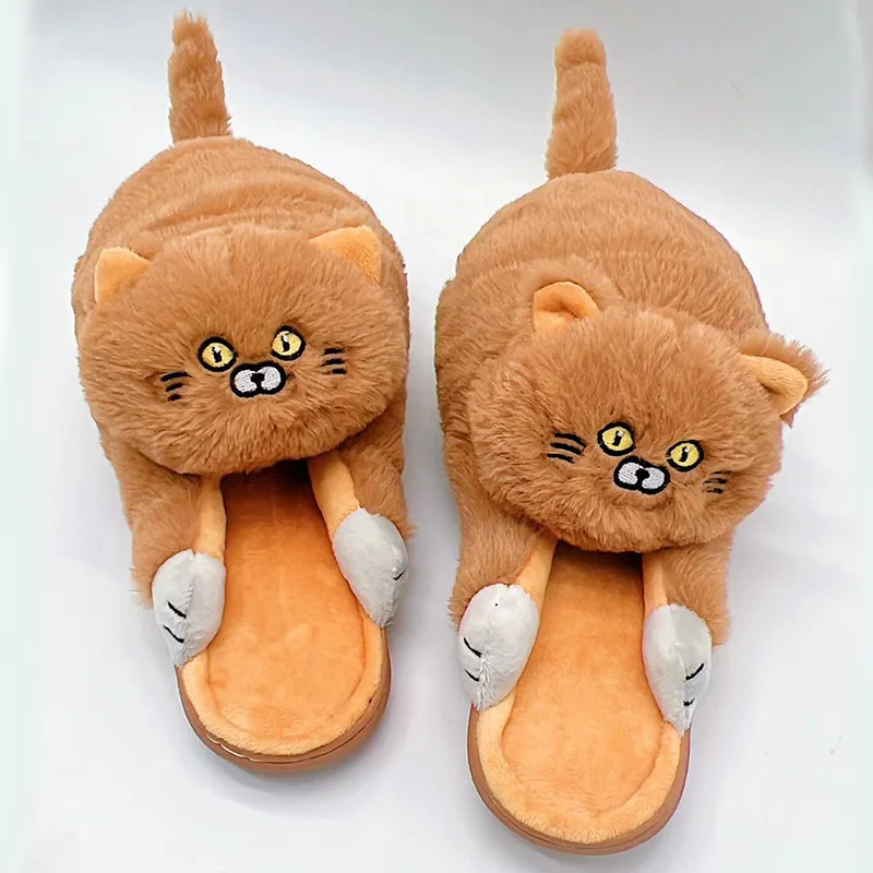 Brand Floppy cat slippers with Cuddly Hug ladies winter indoor short plush slides female platform house shoes