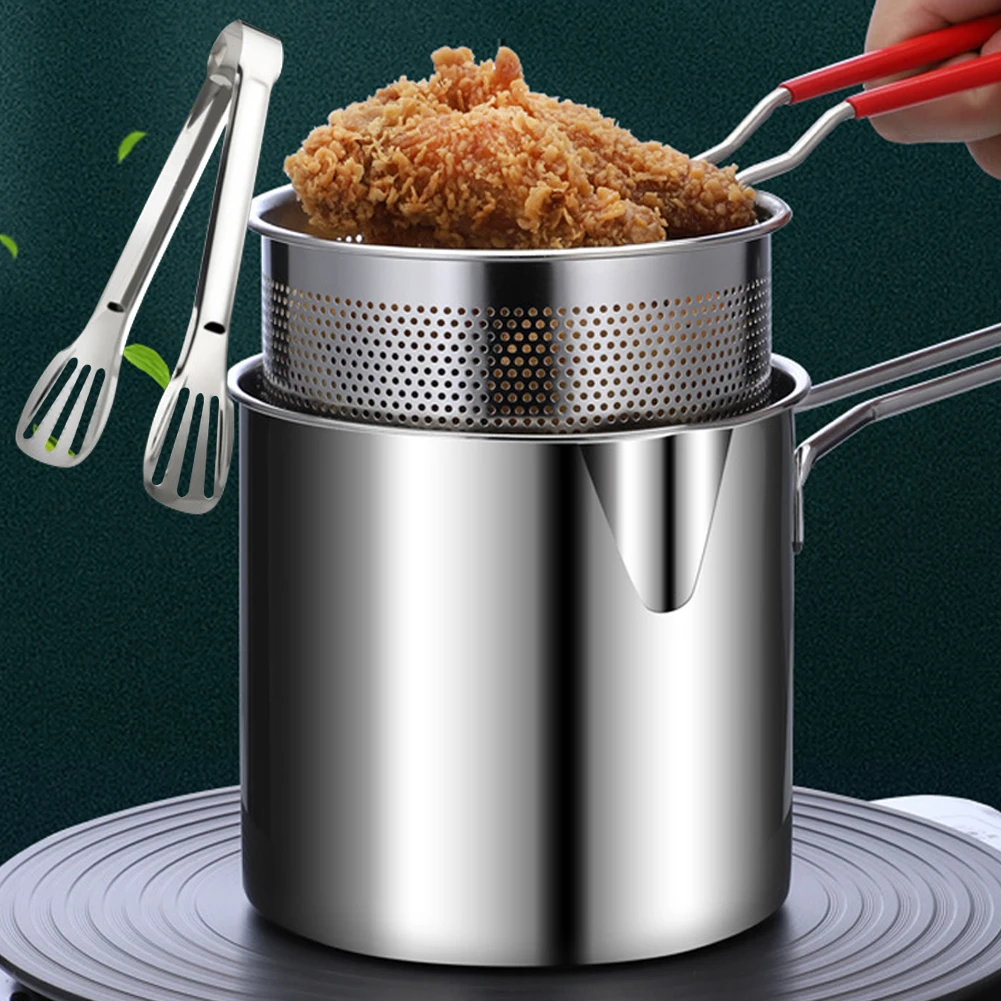 1200ML Tempura Fryer Pan with Strainer Basket Multipurpose Fries Fryer 304 Stainless Steel for French Fries Chicken Fry