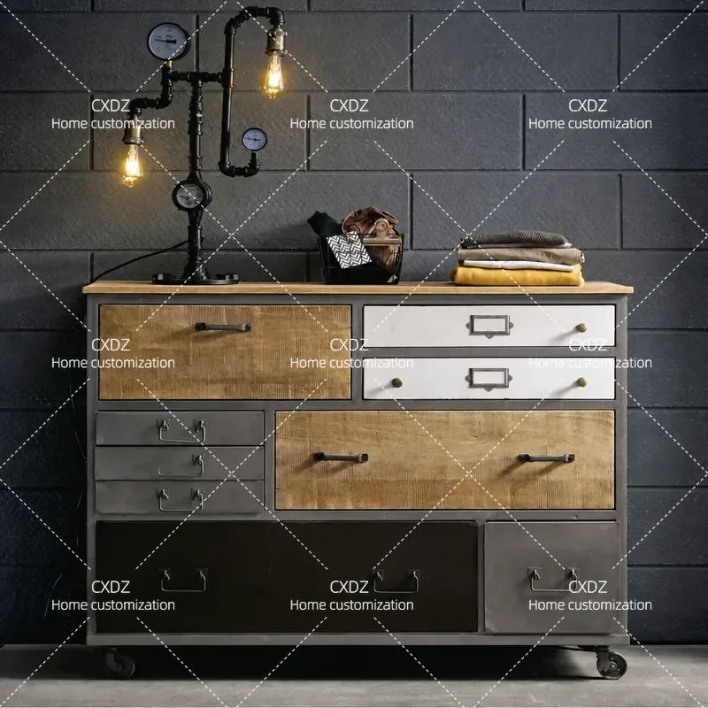 Retro Iron Storage Cabinet American Style Tea Locker Porch Sideboard Industrial Dining Room Chest Creative Metal Cupboard