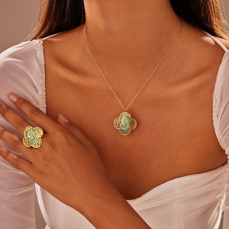 PRISCA | New Geometric Necklace Stainless Steel Women Trendy Gold Jewelry Party Arabian Hot Sale Wholesale