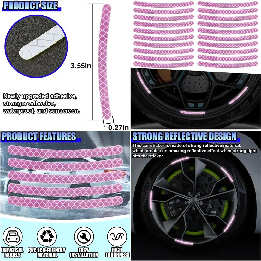 

20 шт. светоотражающие наклейки в полоску на колеса автомобиля, наклейки на обод против царапин для транспортных средств, предупреждающая лента для ночной безопасности, наклейка на колеса автомобиля