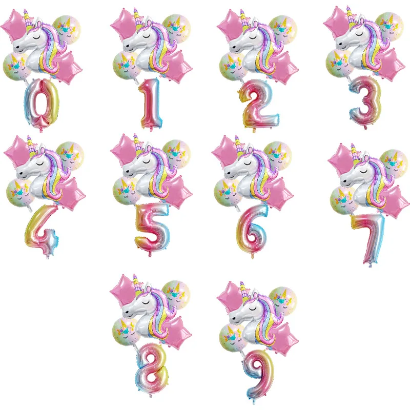 1set Unicorn Cloud Balloon 32 inch Number Foil Balloons 1st Kids Birthday Party Decoration Baby Shower Air Globos Girl Ballons