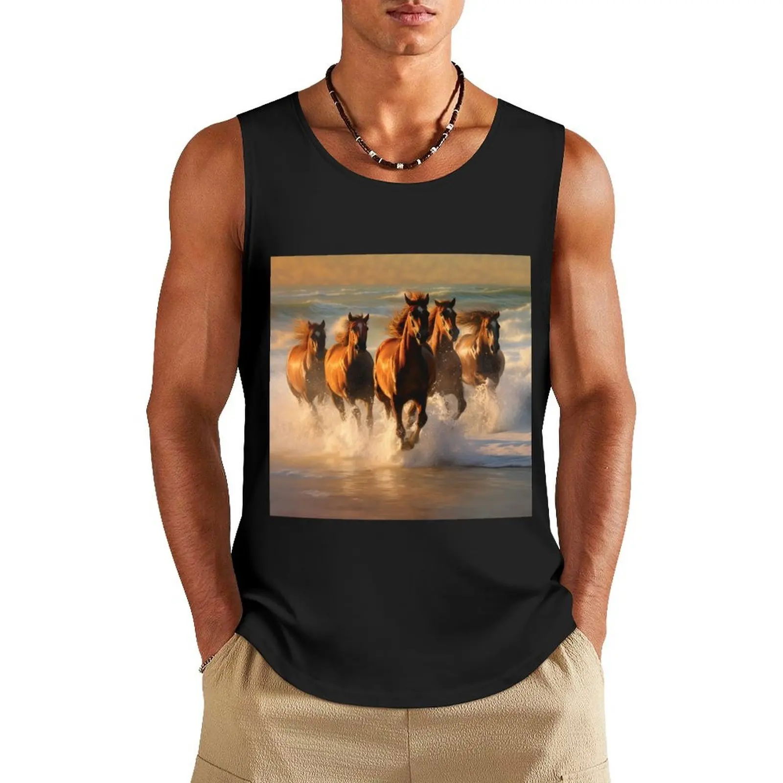 

Horses Galloping on the Beach 2 Tank Top training weight vest male top gym clothing