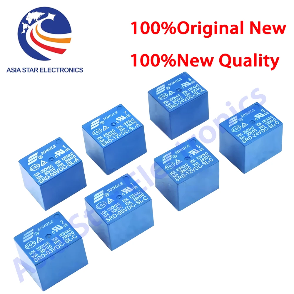 5PCS/Lot Relays SRD-03VDC 05VDC 06VDC 09VDC 12VDC 24VDC 48VDC-SL-C 3V 5V 6V 9V 12V 24V 48V 10A 250VAC 5PIN T73