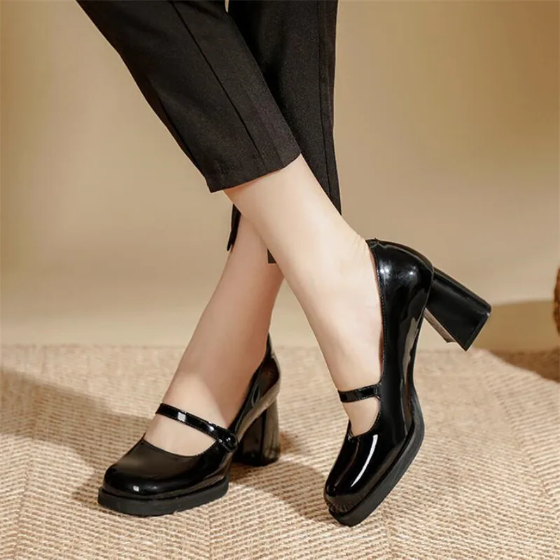 

Brand Shoes Classic Mary Janes Soft Leather Pumps Woman Thick High Heels Pumps Women Party Dress OL Shoes Spring Autumn Shoes