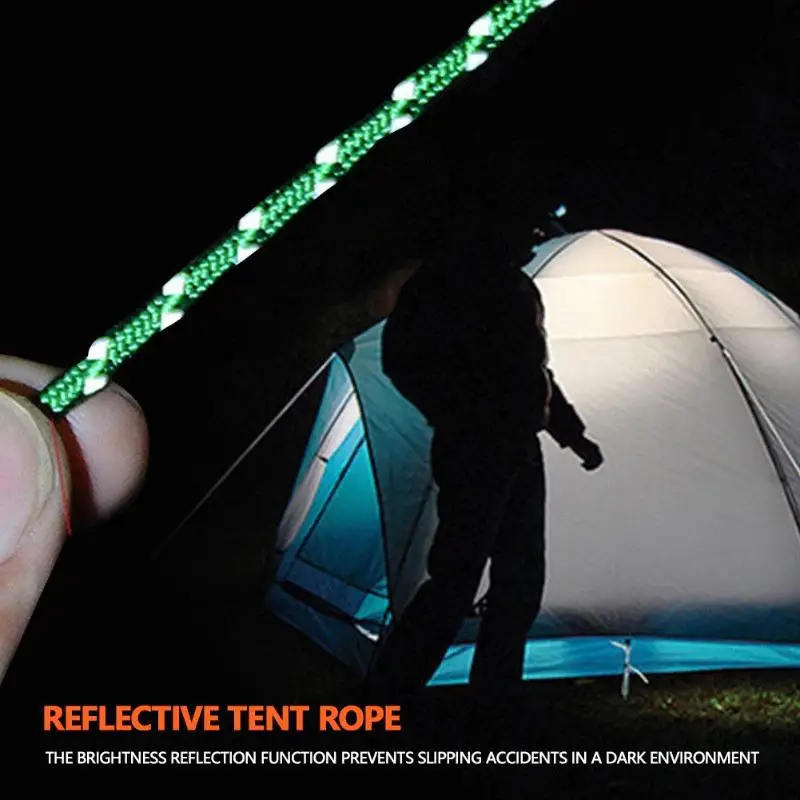 Outdoor Camping Reflective Rope Wear Resistant 4M Adjustable Windproof Tent Tie Down Cord for Outdoor Activities