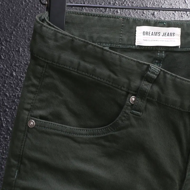 Nowe modne męskie jeansy w kolorze ciemnozielonym, elastyczne, dopasowane, z wieloma kieszeniami, codzienne spodnie cargo męskie, styl Y2K, vintage, hip-hop.