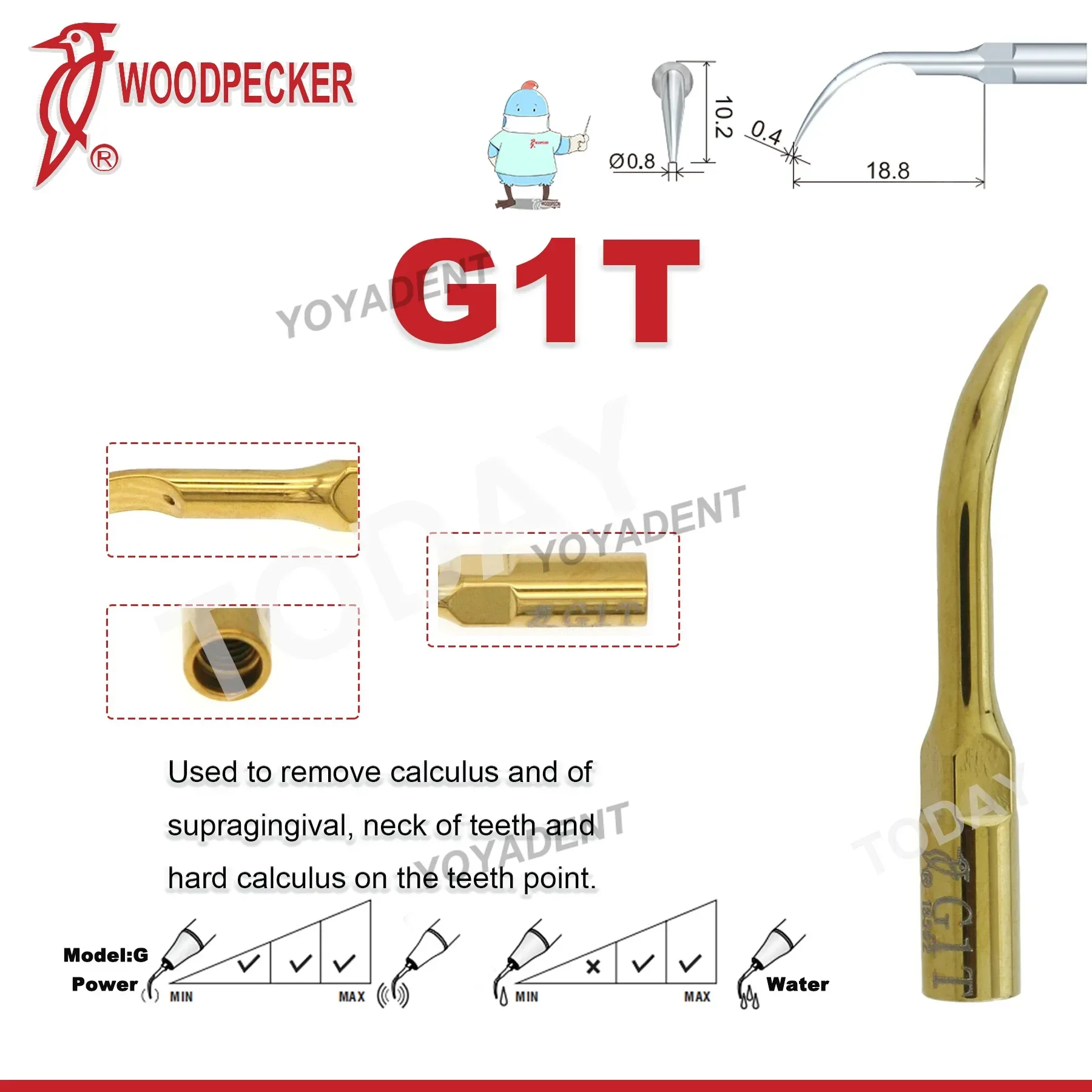 Woodpecker Dental Ultrasonic Scaler Tips Piezo Scaling Tips Gold G1T G2T G3T G4T G5T Fit EMS UDS Scaler Handpice