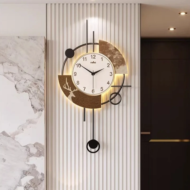

Настенные часы LED с подсветкой для гостиной в стиле Light Luxury, бесшумные цифровые часы, металлические художественные настенные часы-картина, декор для дома