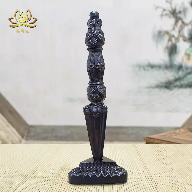 Handmade solid wood Vajra, including base, 25cm tall
