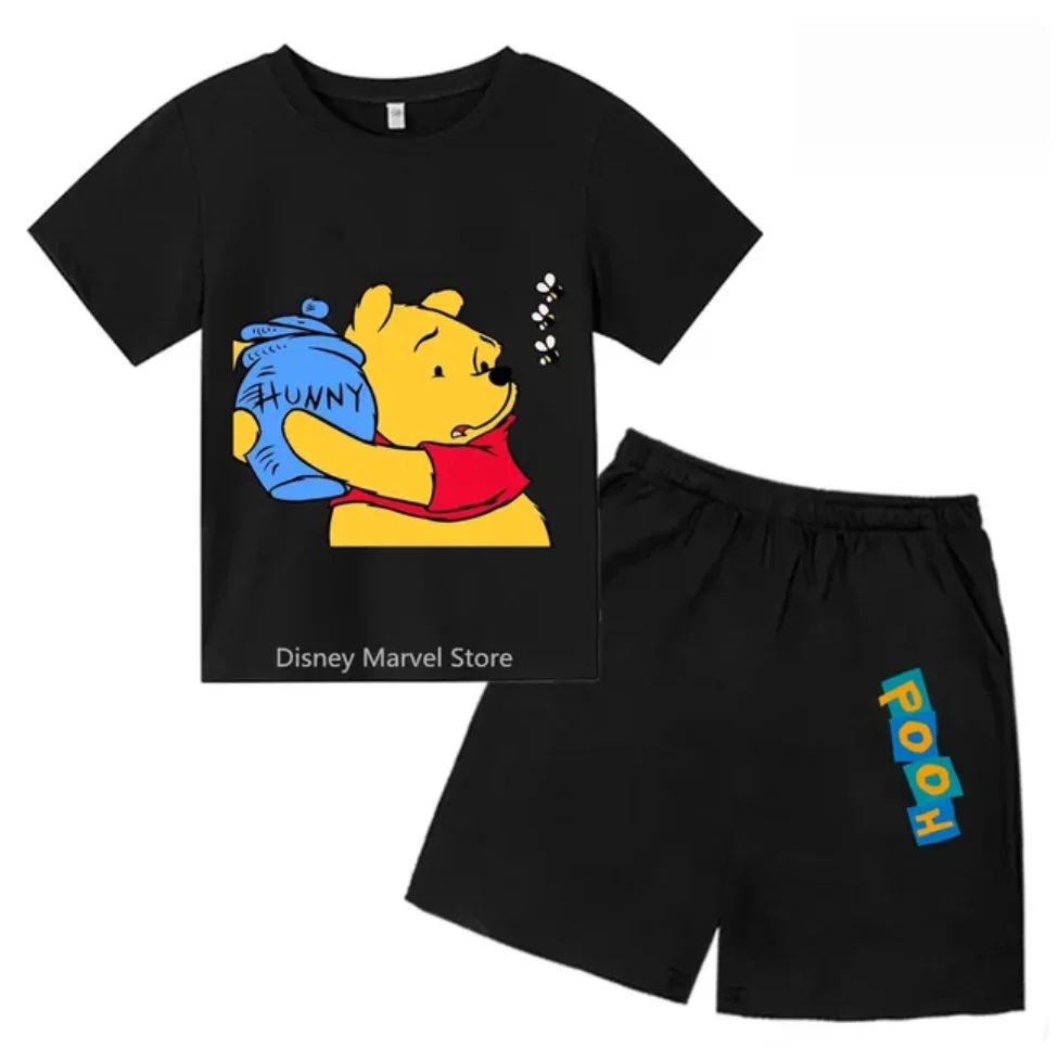 Winnie The Pooh cartoon Summer Boys & Girls T-Shirt & Shorts Age 3-14  Stylish Cartoon print t-shirt short 2pcs sets