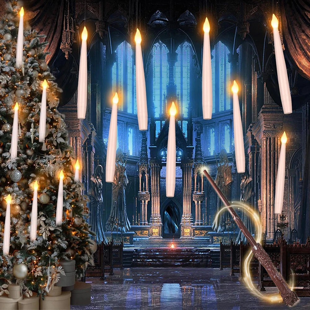 

Плавающие свечи с палочкой, волшебные подвесные беспламенные свечи, конические свечи для Хэллоуина, Рождества, спальни, украшения на день рождения