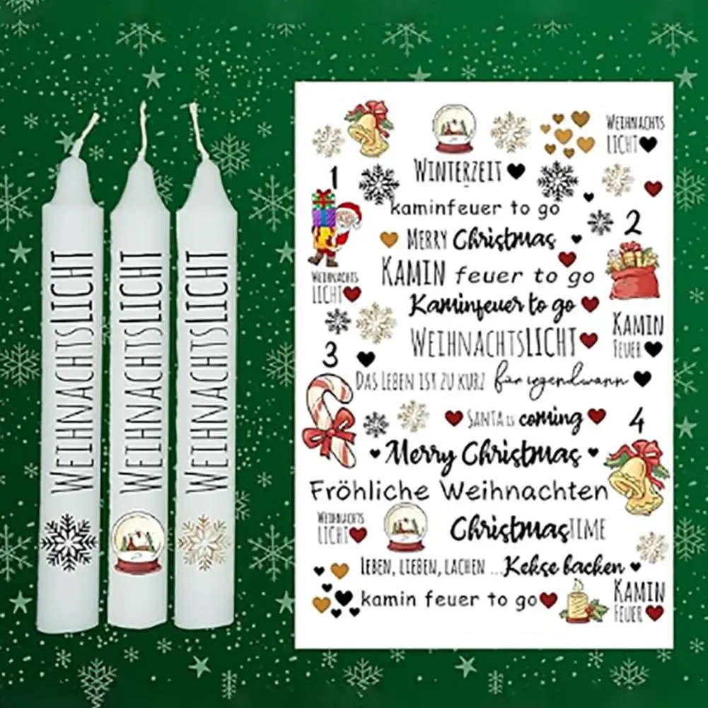 Christmas Tattoo Stickers Candle Decorations Christmas Themed Candle Tattoo Decal Party Supplies Rich Color Film for Easy