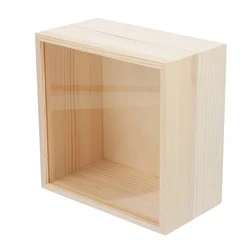 Wooden Unfinished Box Clear Slide Top Wood Gift Box Soap Box Vintage Jewelry Boxes Treasure Chest Craft Shadow Boxes Diy
