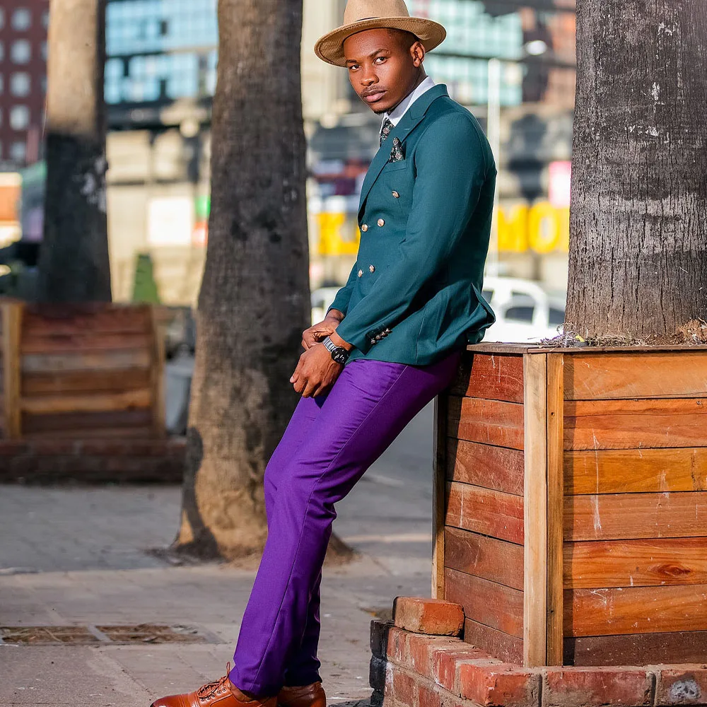 بدلات رجالية أنيقة 2 قطعة بلغت ذروتها التلبيب مزدوجة الصدر السترة سترة رسمية التباين اللون حفلة موسيقية سليم مجموعة الأعمال مخصصة