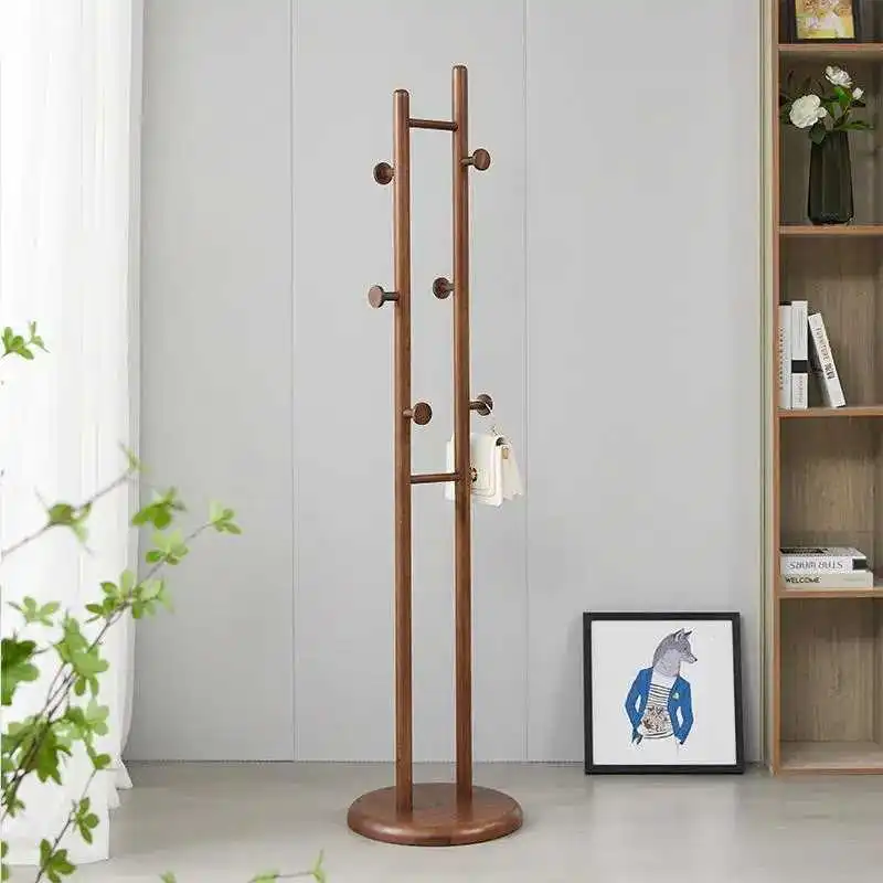 All solid wood double pole hanger floor walnut coat rack simple