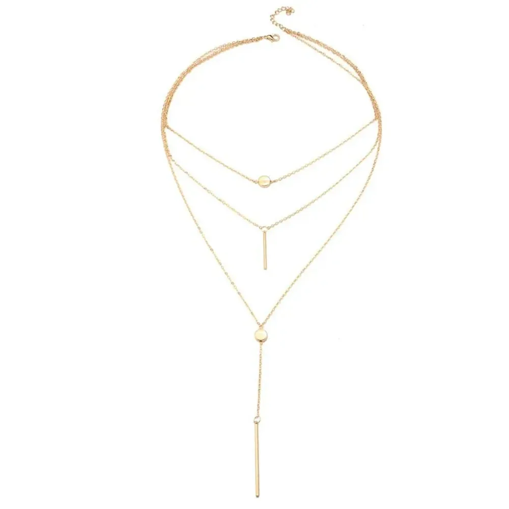 FSUNION 2025 New Fashion Women's Layer Necklaces Metal 3 Multi Layer Tassel Charm Statement Chokers Jewelry ccessories Gifts
