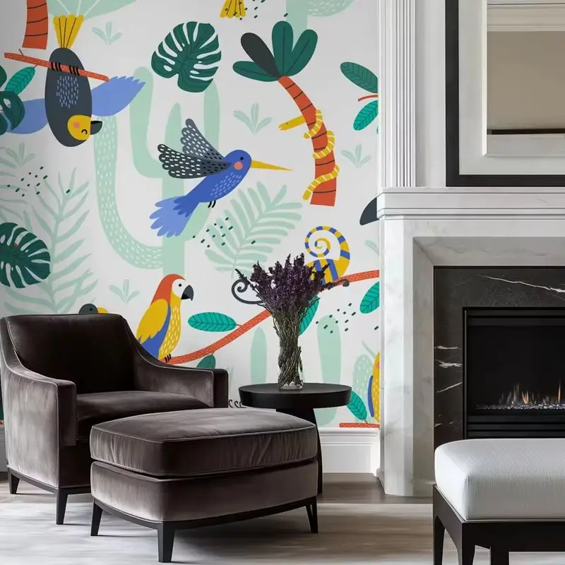 Colorful Tropical Bird Wallpaper Peel and Stick, Blue Animal Wall Mural For Home Decoration, Self-adhesive Or Traditional Papers