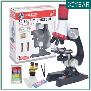 Microscope Kit Lab LED 100/400/1200X Home School Kids Children Educational Toy Gift Refined Biological Microscope