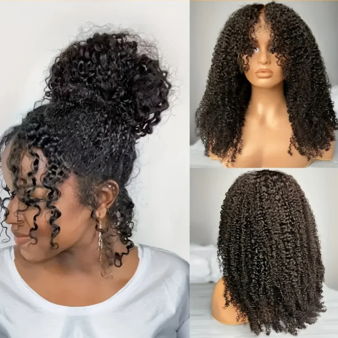 

26Inch Long Soft Natural Black 180Density Kinky Curly Deep Lace Front Wig For Black Women Baby Hair Preplucked Daily Glueless