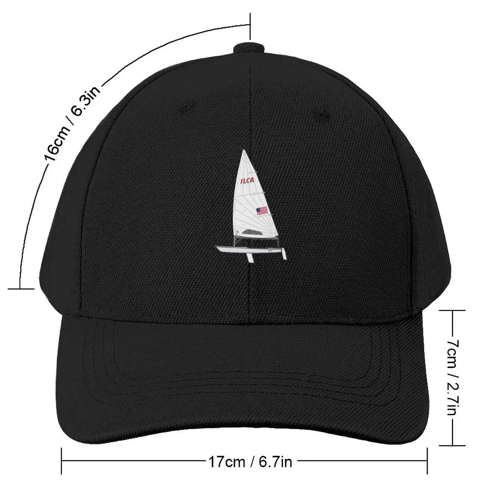 ILCA 7 (Laser Standard) Sailboat with American Flag (White Background) Baseball Cap Golf Hat Hat Beach Women Caps Men's