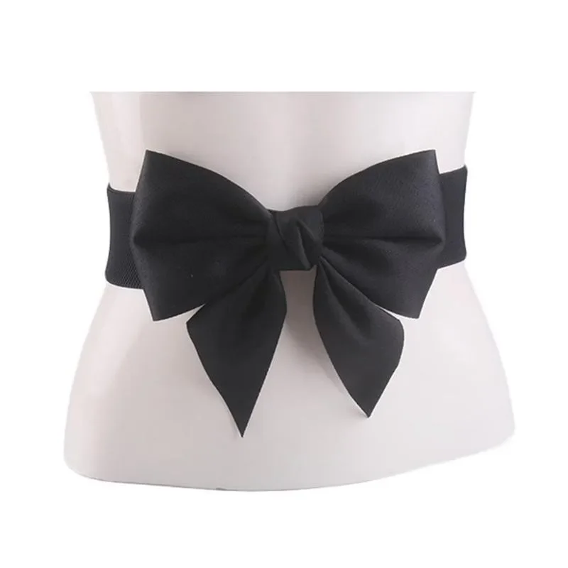 Korean Belt with Big Bow Waist Band Corset Accessories Elastic Waistband for Dress Women Navy Blue Red Black Wide Corset Belt