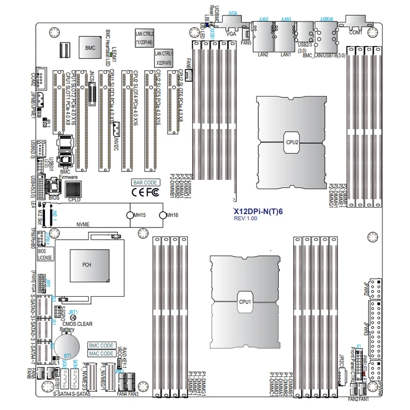 ل Supermicro X12DPI-NT6 ثنائي الاتجاه الخادم اللوحة LGA4189-pin المزدوج 10 جيجابت إيثرنت ميناء الافتراضي AI الحوسبة