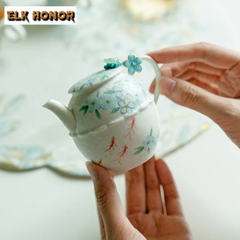 120ml Hand-painted Blue Star Flower Teapot Ancient Tea Infuser Pot Tea Making Kettle With Ball Hole Tea Items Ornaments Craft