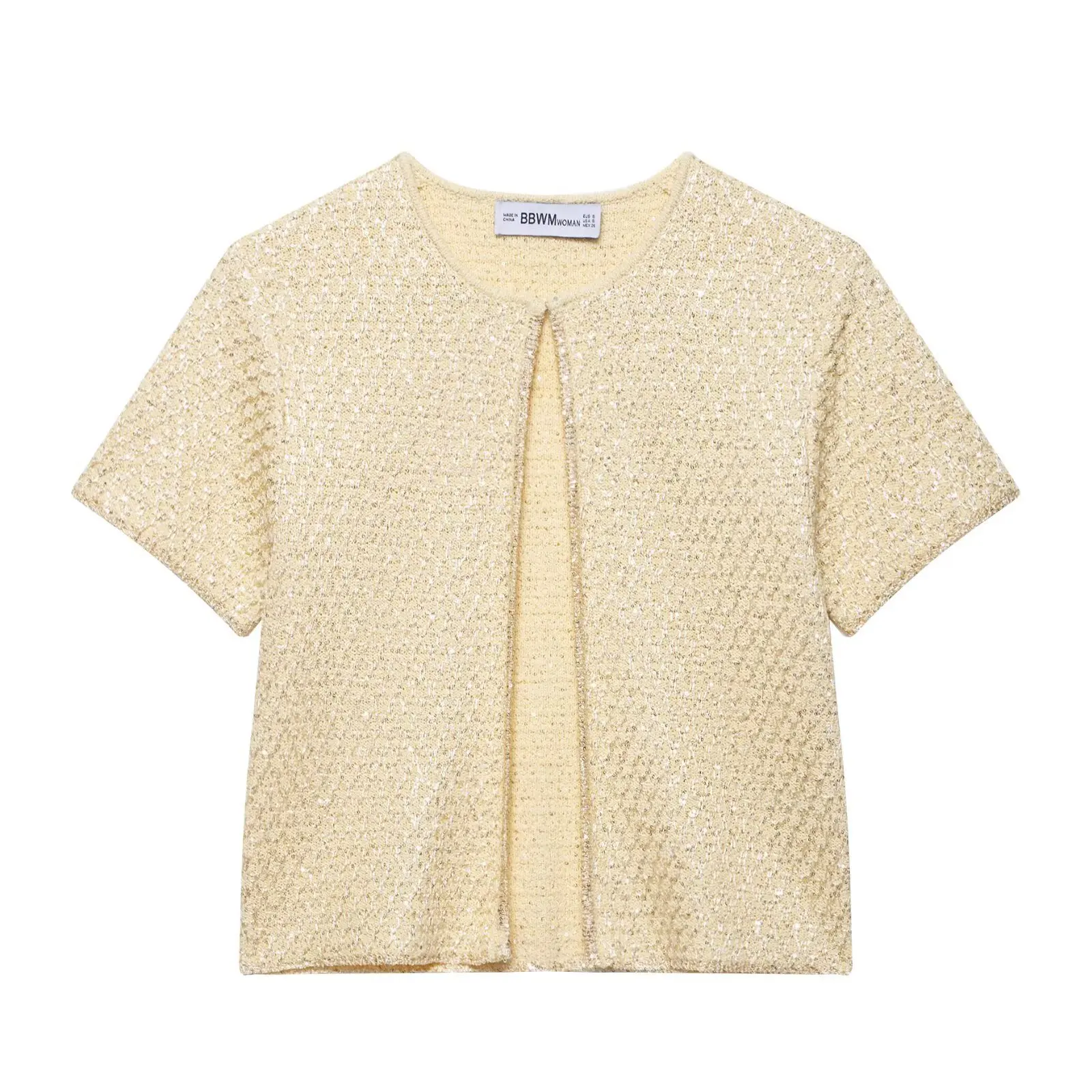 Set lavorato a maglia a maniche corte decorato con perline versatili da donna nuove estive all'ingrosso Top versatile a maniche corte e design con scollo all'americana