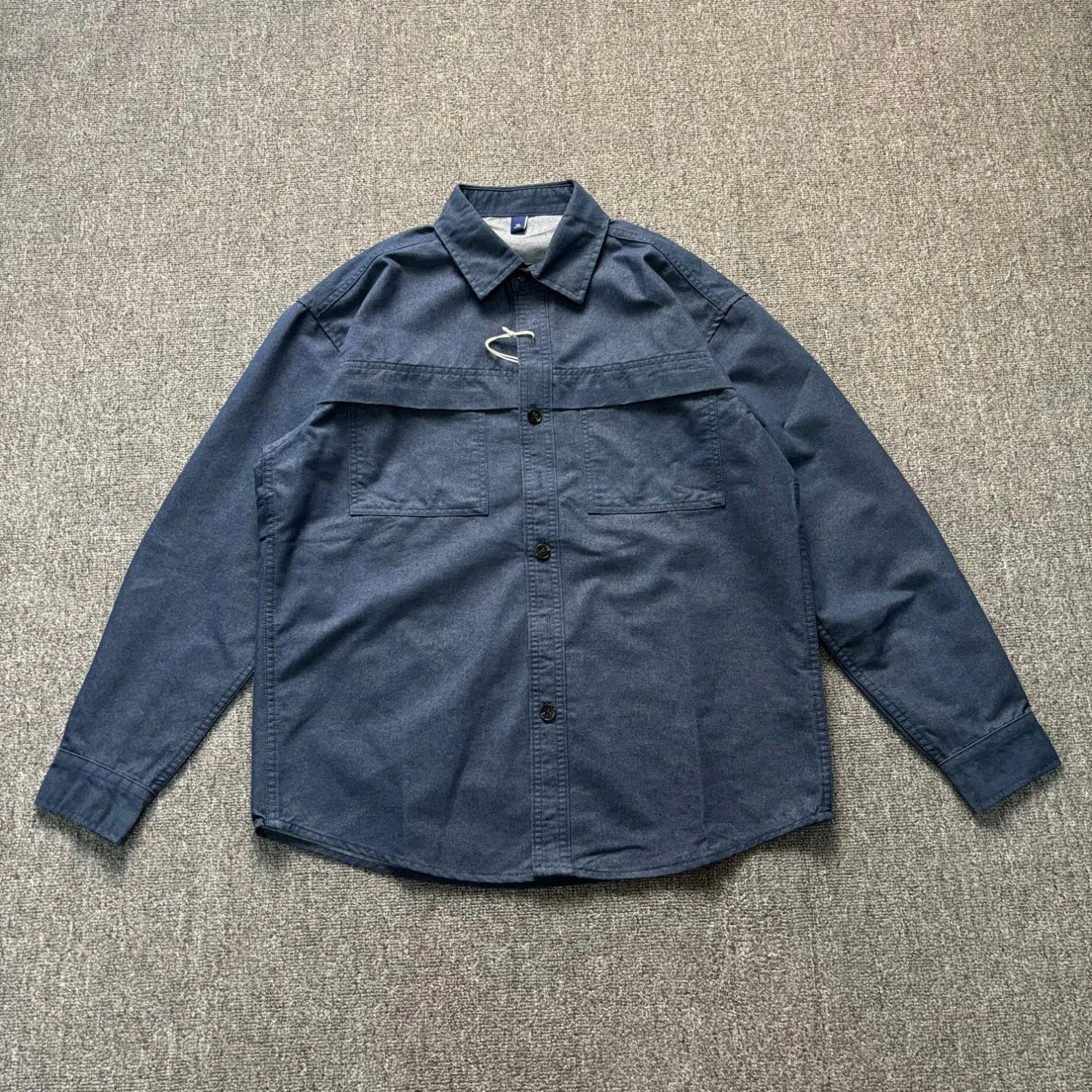 Men's workwear denim long-sleeved shirt double large pocket lapel shirt loose retro casual jacket top