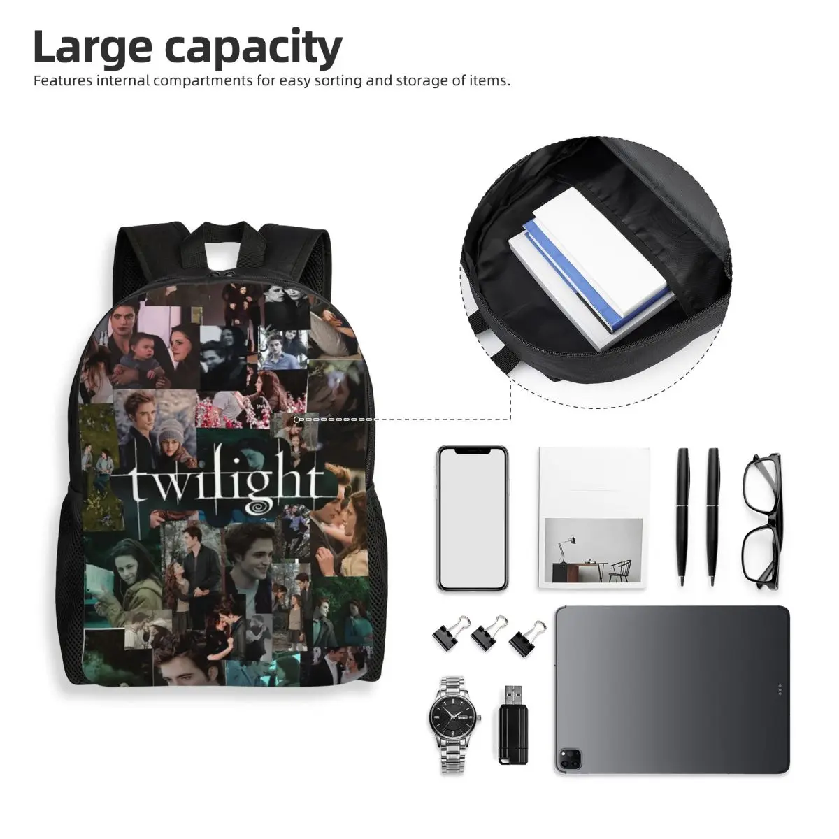 Edward Cullen Twilight Backpack Student Boys Girls BookBag School Bag Laptop Shoulder Bags