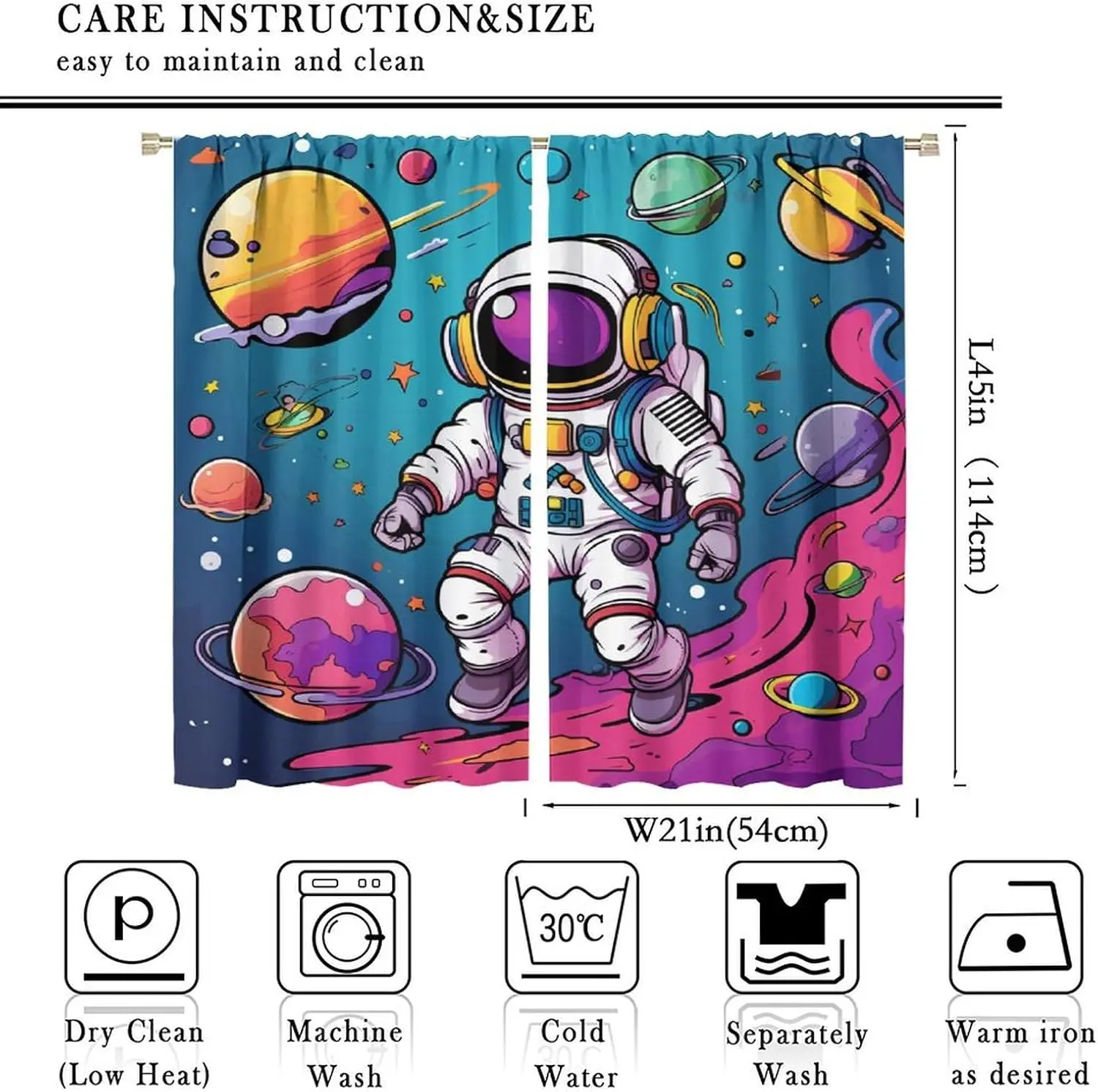 Colorful Astronaut Curtain Fantasy Planet Spaceman Galaxy Outer Space Nebula Universe Stars Cool Boy Kids Bedroom Living Room