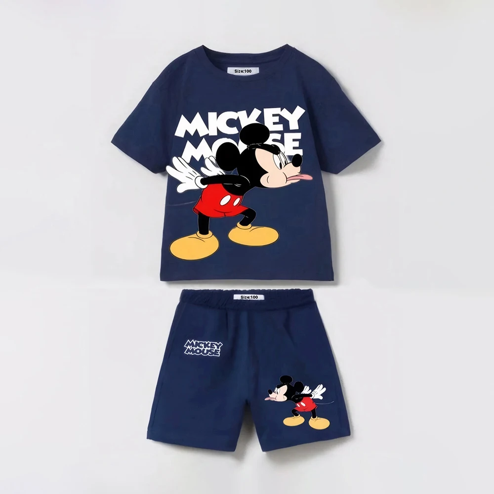 Disney Summer Baby Clothes Sets Kids T-shirt + Shorts Children\'s Short Sleeve Cotton Tees Tracksuits Loose Style Kids Clothes