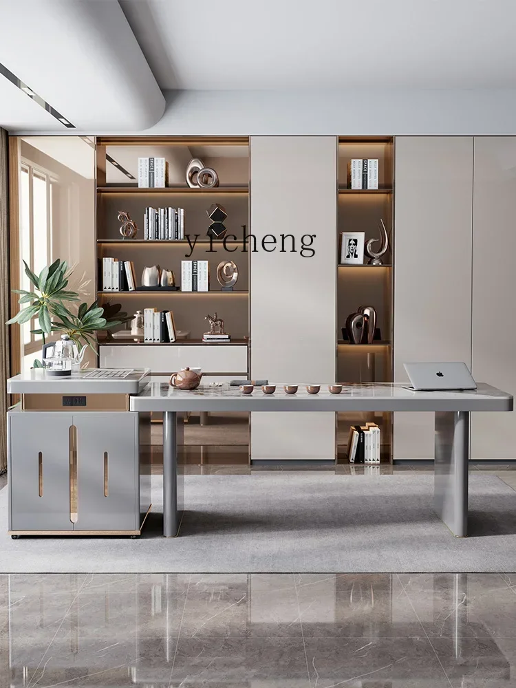 

Stone Plate Tea Table Suit Home Study Modern Simple High-End Office to Entertain Customers Tea Stool Combination