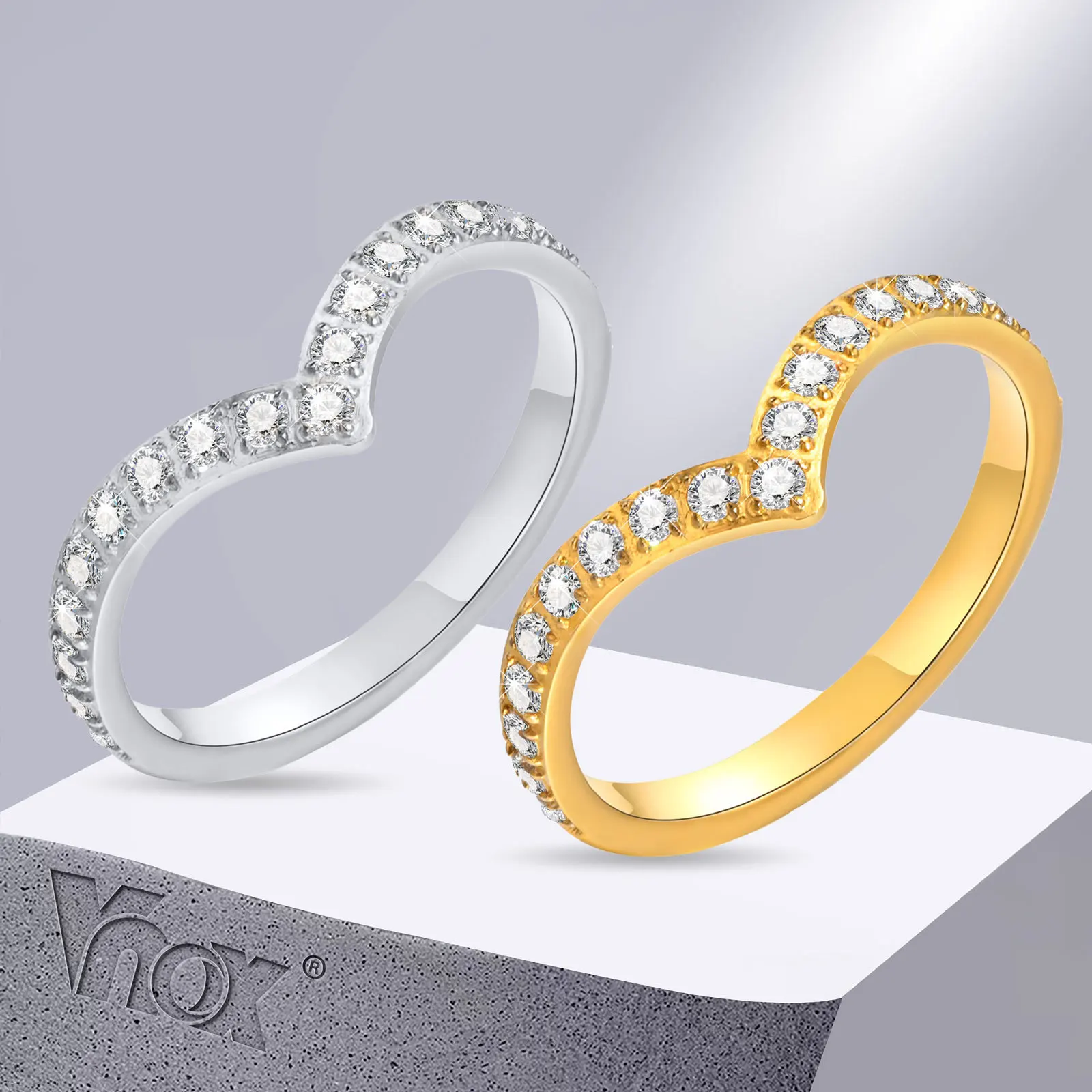 Vnox Delicate Bling Pointed V Shaped Chevron Rings for Women Lady Girls,Gold Color Stainless Steel Party Gift Jewelry