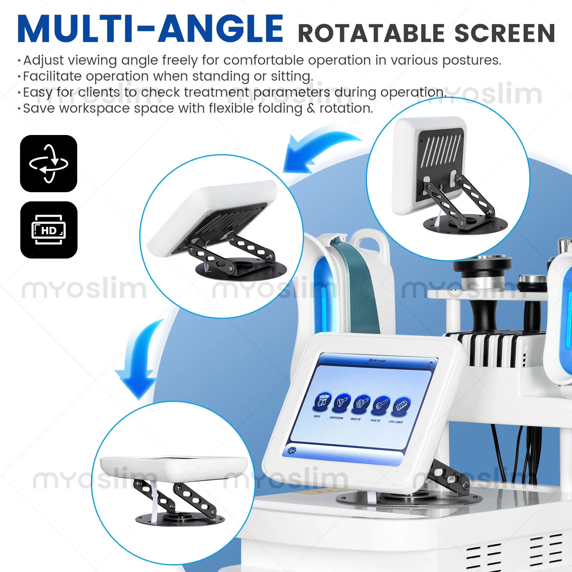 Multi-function Body Shaping Device With 8 Replaceable Silicone Heads Cold Freeze Slimming 40K Ultrasonic Cavitation Face&Body RF