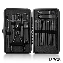 7-18 piece set of black stainless steel nail clippers complete set of nail clippers acne needles foot clippers beauty pliers