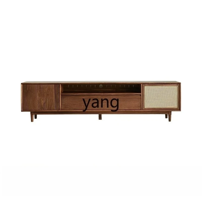 LMM black walnut TV cabinet retro solid wood floor cabinet living room storage cabinet