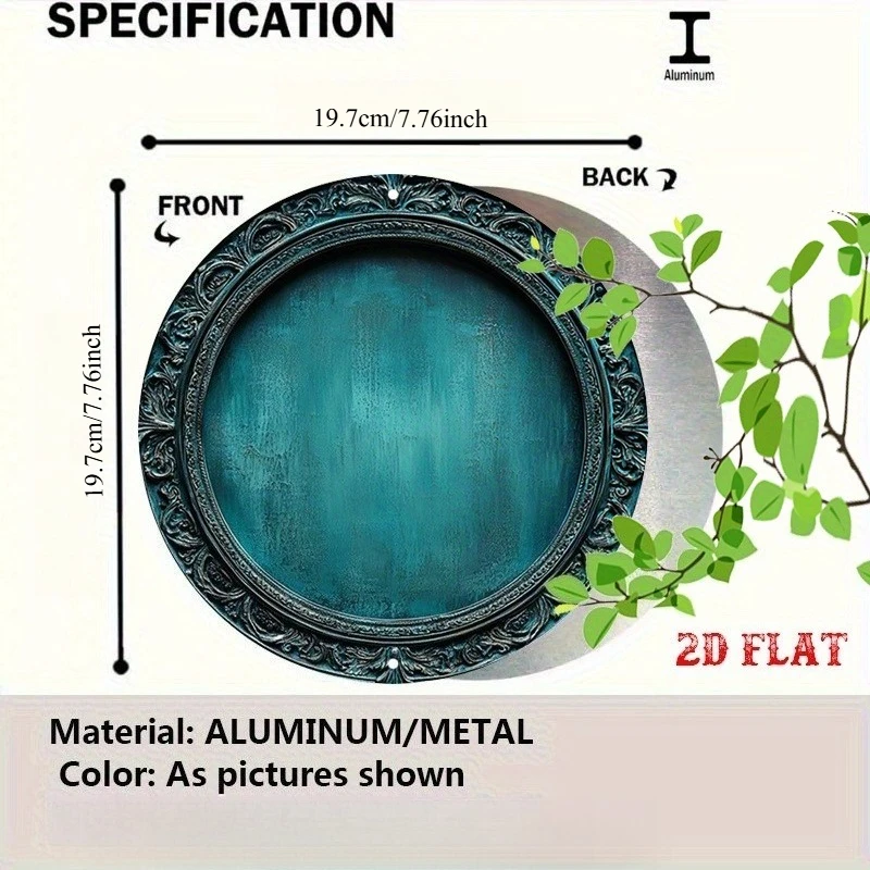 2D Flat 1pc Rustic Featuring Distressed Silvery Frame On Rustic Teal Wall Round Photo Print for Artistic Beach House Backyard