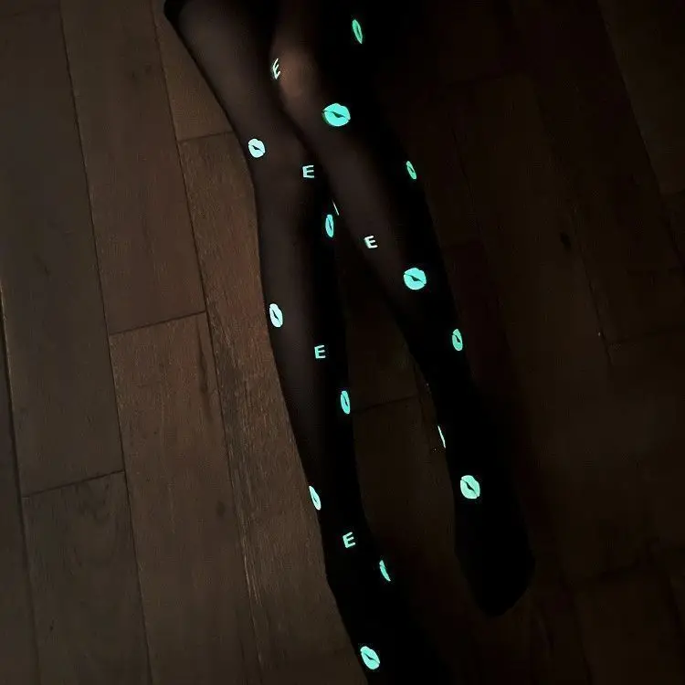 Medias brillantes pantimedias JK de baile de hueso blanco calcetines luminosos brillantes pantimedias Halloween gran oferta accesorios negro