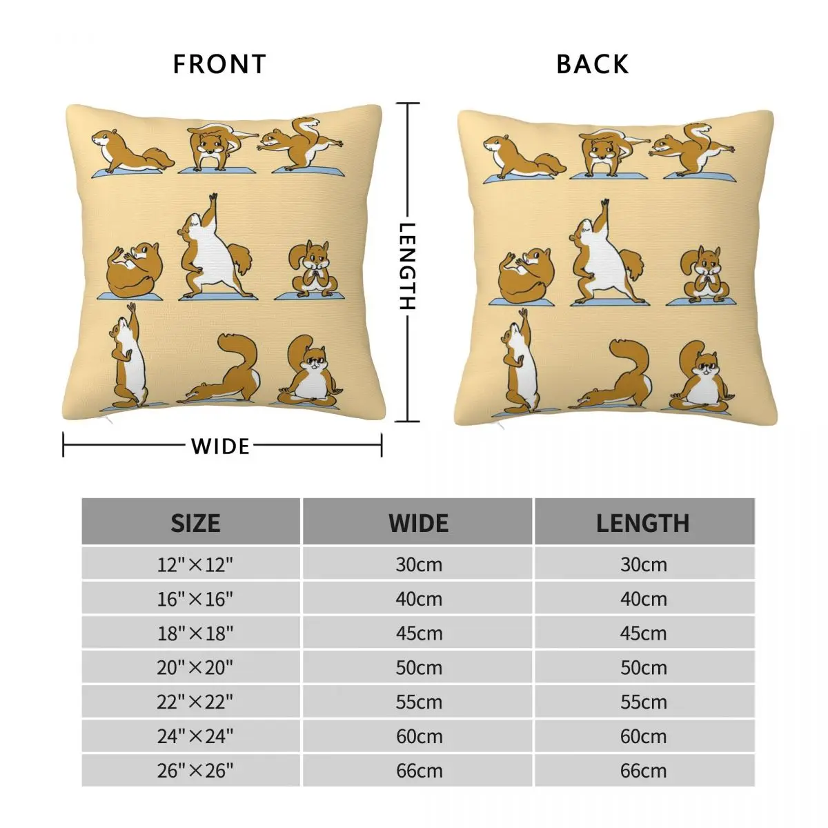 Squirrel Yoga Square Pillowcase Pillow Cover Polyester Cushion Decor Comfort Throw Pillow for Home Bedroom