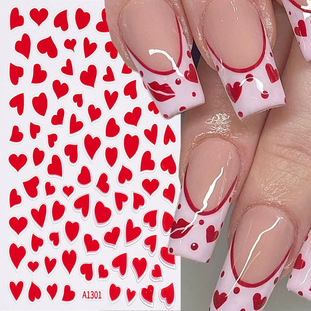 Autocollants 3D Leon Red Love Coussins Nail Art, décalcomanies, breloques, conception d'ongles, décorations de curseur auto-adhésives, feuilles de tatouage, manucure