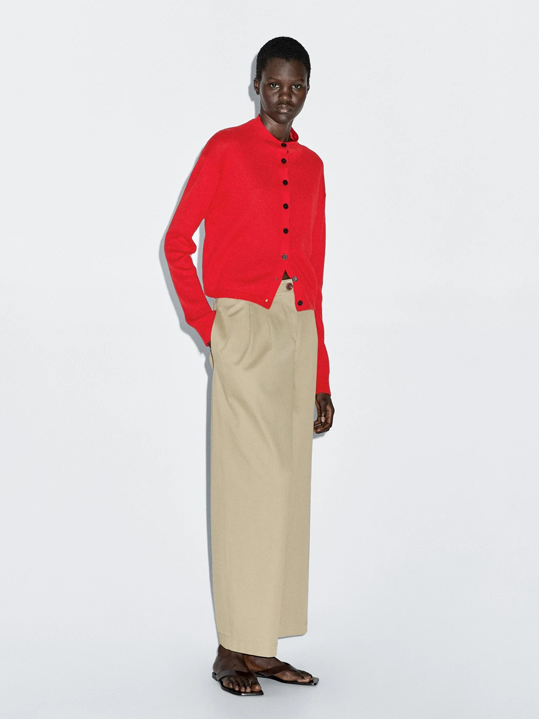 MD Women's Knitted Long Sve High Collar Cardigan Casual Sle Commute Red Aosphere Sense New Arrival Autumn Faion