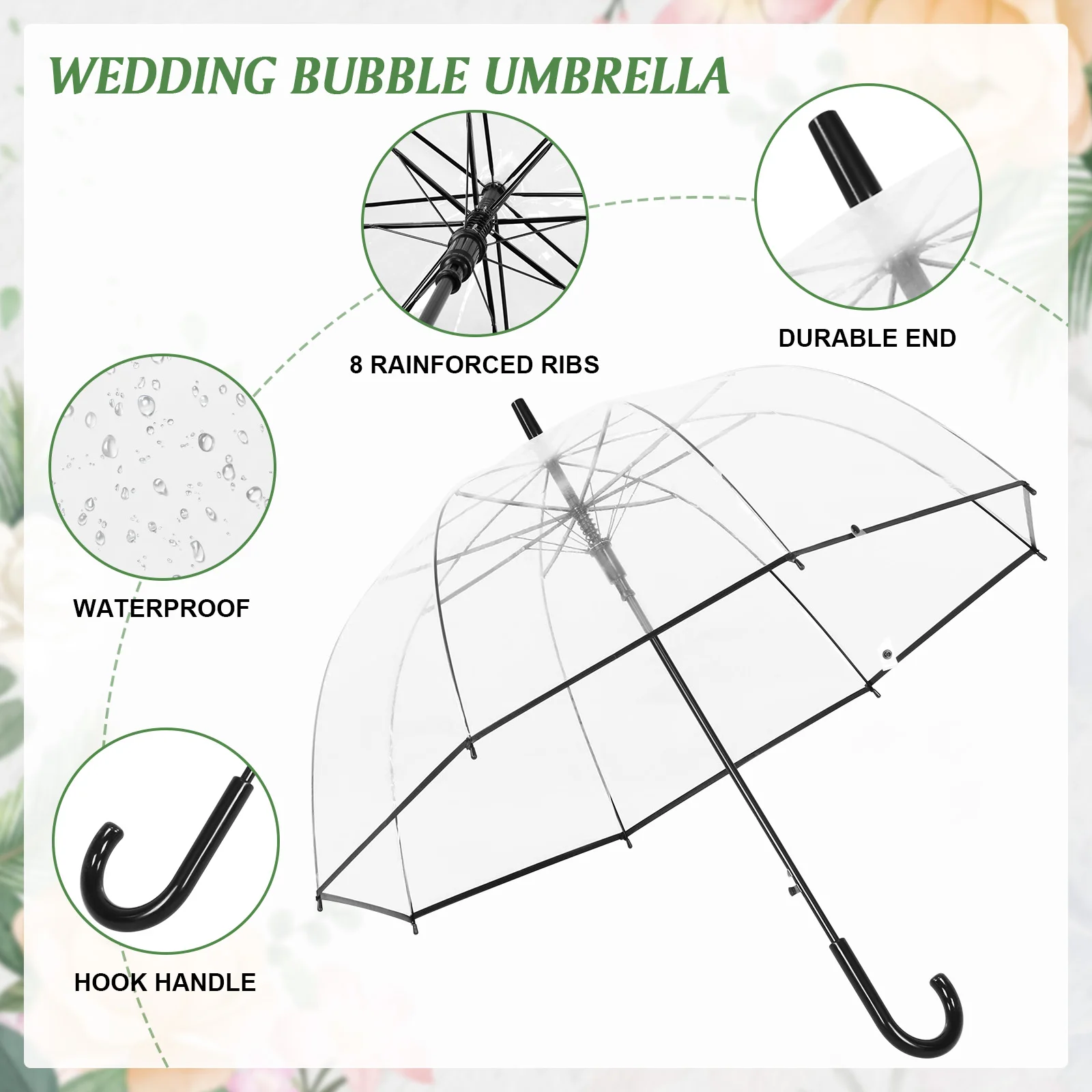 

60pcs Auto Open Stick Umbrella with Classic Hook Handle 8 Ribs High-Visibility Guest Souvenirs for Wedding Party Bridal Favors