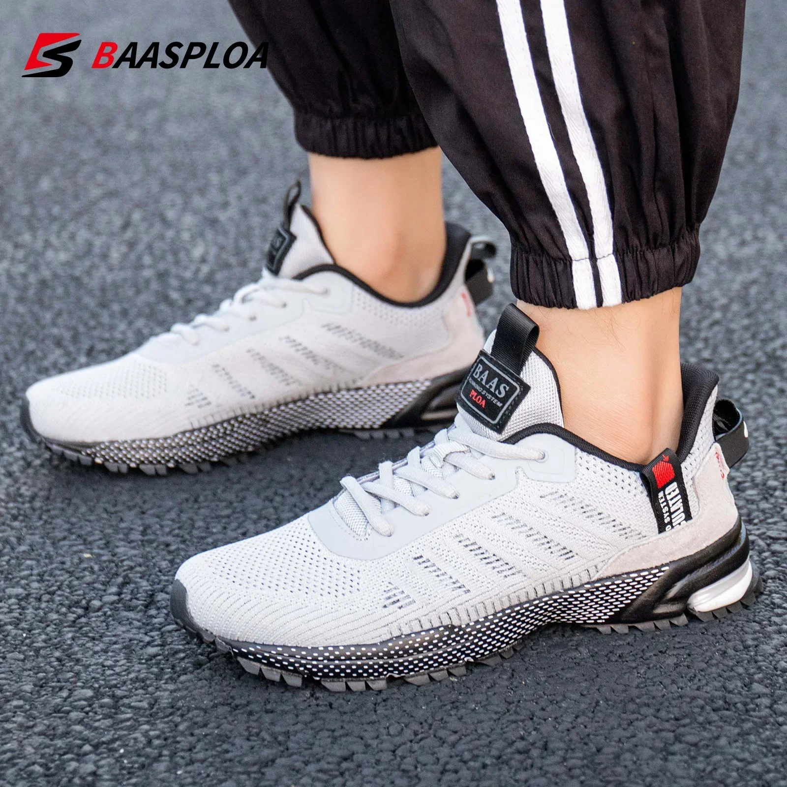 Baasploa Mannen Running Sneakers Nieuwe Lichtgewicht Ademende Jogging Sportschoenen Mannelijke Veterschoenen Mode Comfort Casual Schoenen Antislip