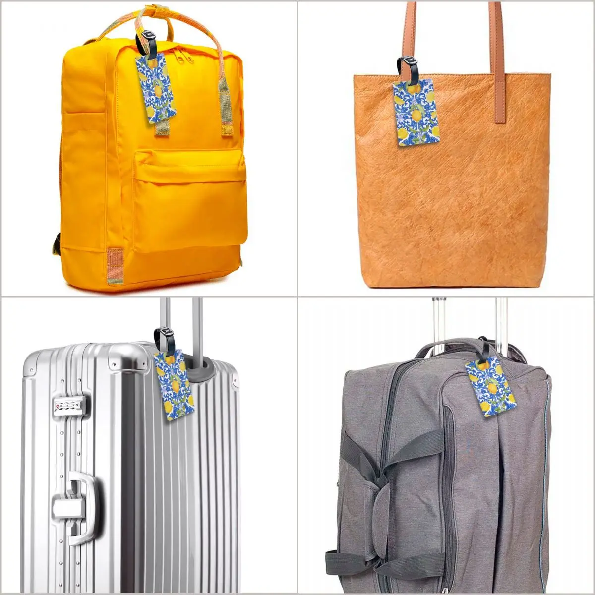 Étiquette de bagage à carreaux d'été personnalisés, fruits, citrons, méditerranéens, sac de voyage, valise, couverture de confidentialité, étiquette d'identification